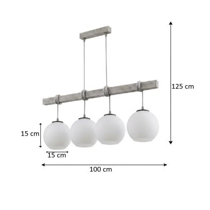 Brilagi - Kábeles csillár WOOD GLASS 4xE27/60W/230V fenyő/szürke/fehér