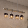 BRILAGI - Kábeles csillár WOOD GLASS 4xE27/60W/230V fenyő/szürke/füstös barna