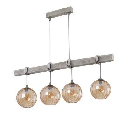 Brilagi - WOOD GLASS kábeles csillár 4xE27/60W/230V fenyő/szürke/füstös barna