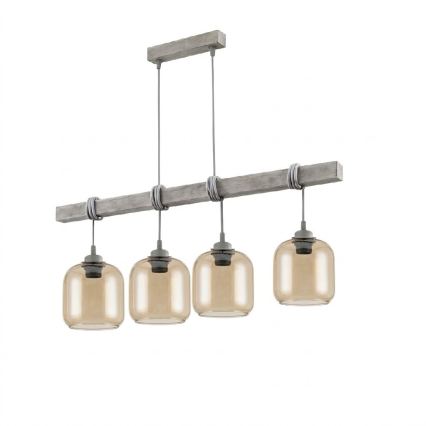 Brilagi - Kábeles csillár WOOD GLASS 4xE27/60W/230V fenyő/szürke/füstbarna