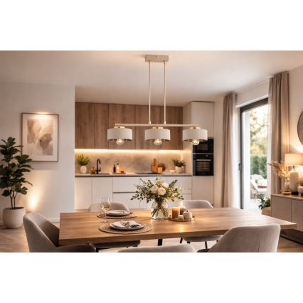 Brilagi - Kábeles függeszték SPRING 3xE27/60W/230V bézs/arany