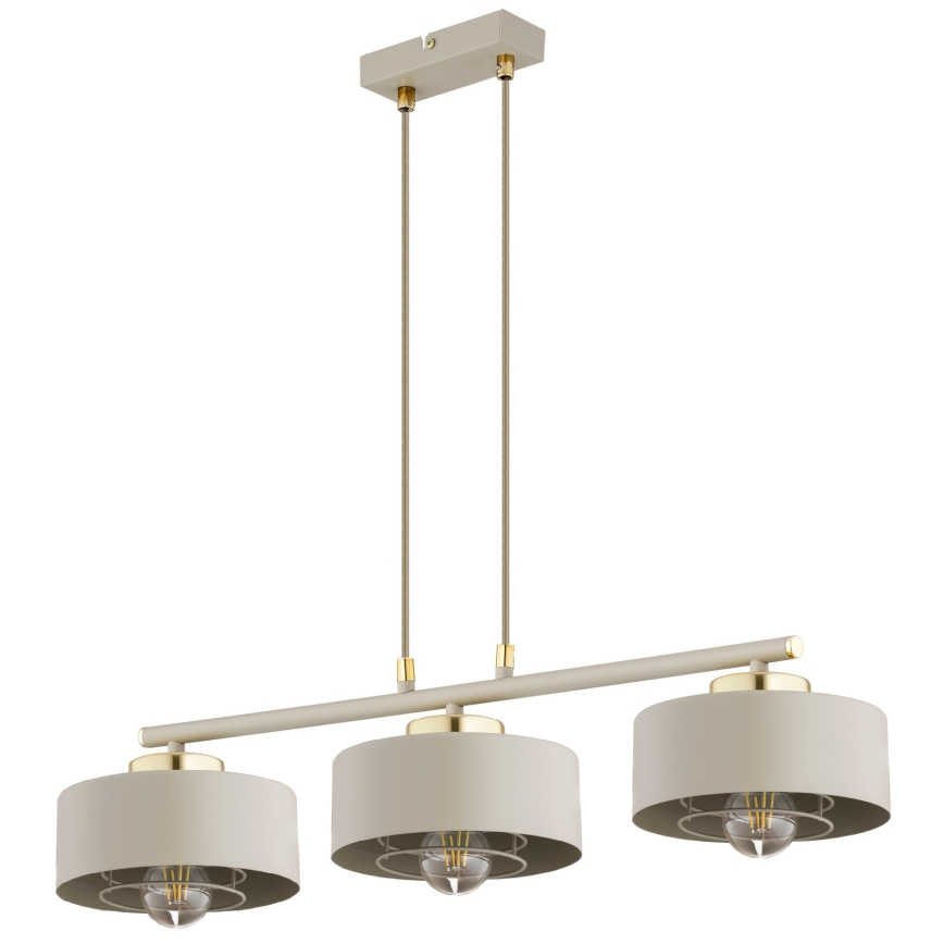 Brilagi - Kábeles függeszték SPRING 3xE27/60W/230V bézs/arany