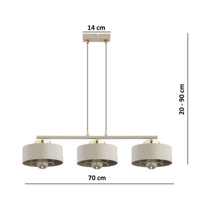 Brilagi - Kábeles függeszték SPRING 3xE27/60W/230V bézs/arany