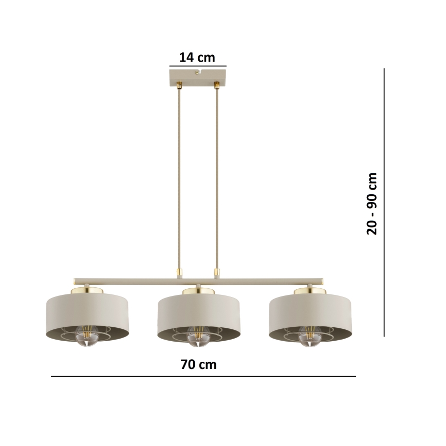 Brilagi - Kábeles függeszték SPRING 3xE27/60W/230V bézs/arany