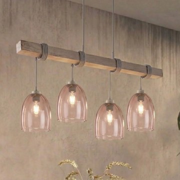 Brilagi - Kábeles függeszték WOOD GLASS 4xE27/60W/230V fenyő/szürke/füstös bézs