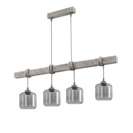 Brilagi - Zsinóros csillár WOOD GLASS 4xE27/60W/230V fenyő/szürke/füstszürke