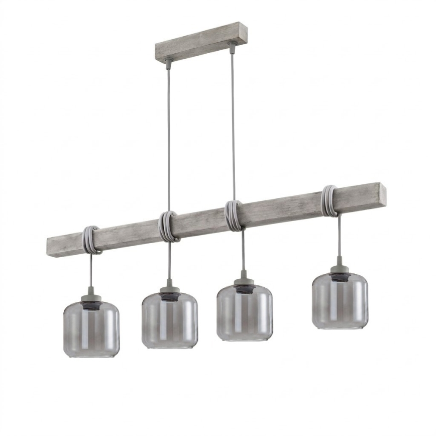 Brilagi - Zsinóros csillár WOOD GLASS 4xE27/60W/230V fenyő/szürke/füstszürke