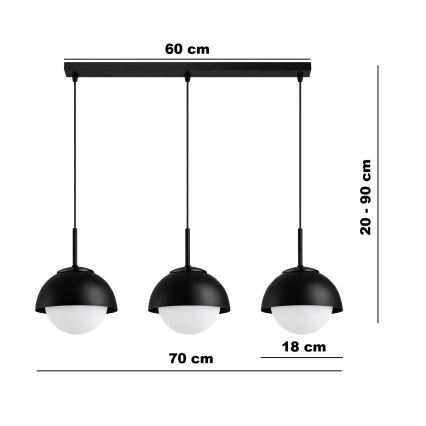 BRILAGI - Kábeles függőlámpa COSMO 3xE27/60W/230V fekete