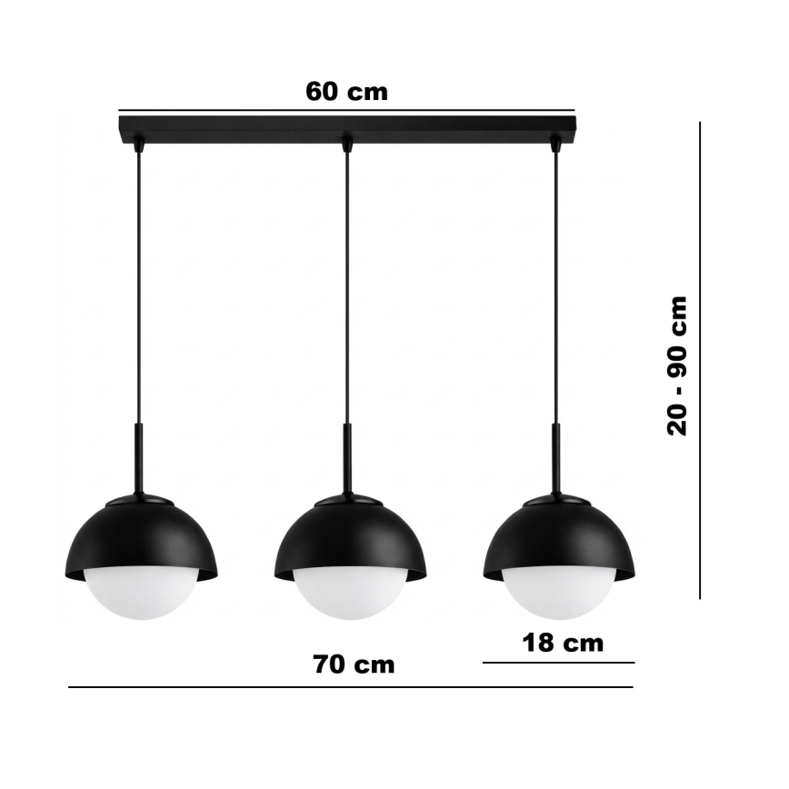 BRILAGI - Kábeles függőlámpa COSMO 3xE27/60W/230V fekete