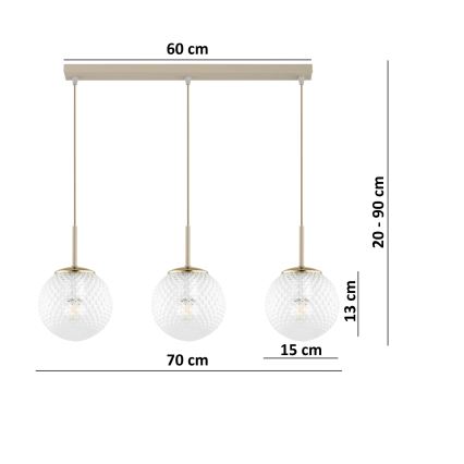 Brilagi - Kábeles függőlámpa STELLA 3xE27/60W/230V bézs/arany