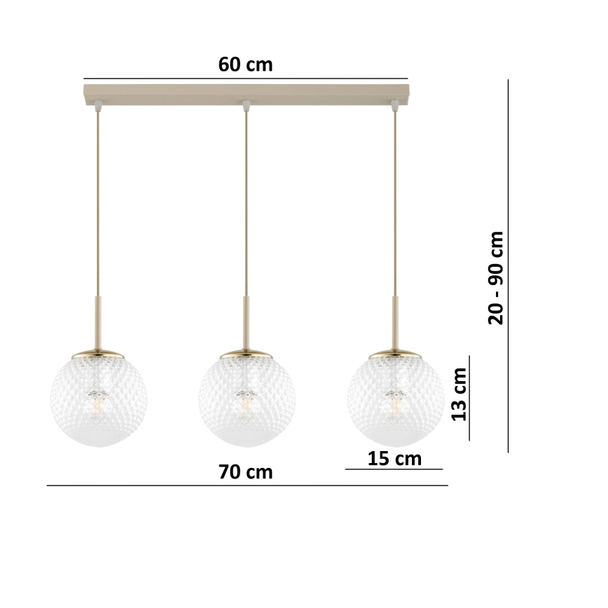 Brilagi - Kábeles függőlámpa STELLA 3xE27/60W/230V bézs/arany