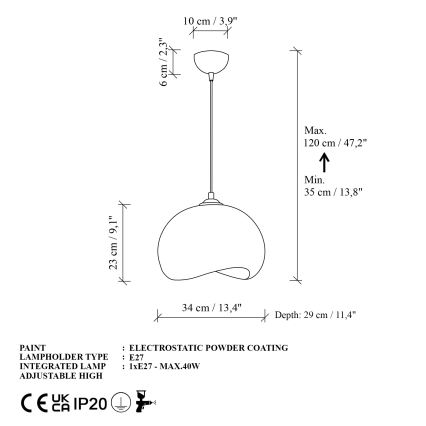 Brilagi - Kábeles függőlámpa WABI SABI 1xE27/40W/230V Ø 34 cm fehér