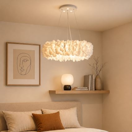 Brilagi - kábeles LED csillár FEATHER 3xE27/40W/230V + 3xLED/3W átm. 40 cm fehér