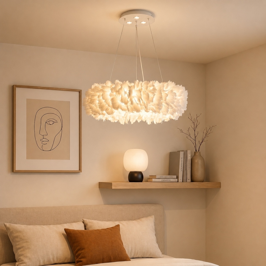 Brilagi - kábeles LED csillár FEATHER 3xE27/40W/230V + 3xLED/3W átm. 40 cm fehér