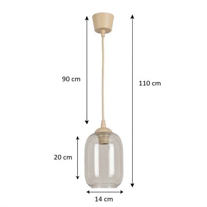 Brilagi - LED csillár kábelen RETRO GLASS 1xE27/60W/230V Ø 14 cm bézs/füstszürke