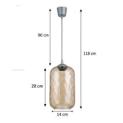 Brilagi - LED kábeles függőlámpa RETRO GLASS, 1xE27/60W/230V, átm. 14 cm, ezüst/füstös barna