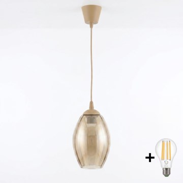 Brilagi - kábeles LED függőlámpa RETRO GLASS 1x E27/60W/230V átm. 17 cm bézs/füstös bézs
