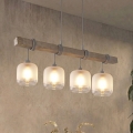 Brilagi - Kábellel függesztett csillár WOOD GLASS 4xE27/60W/230V fenyő/szürke/fehér