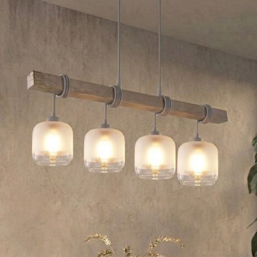Brilagi - Kábellel függesztett csillár WOOD GLASS 4xE27/60W/230V fenyő/szürke/fehér