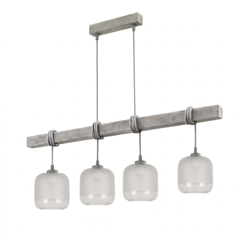 Brilagi - Kábellel függesztett csillár WOOD GLASS 4xE27/60W/230V fenyő/szürke/fehér
