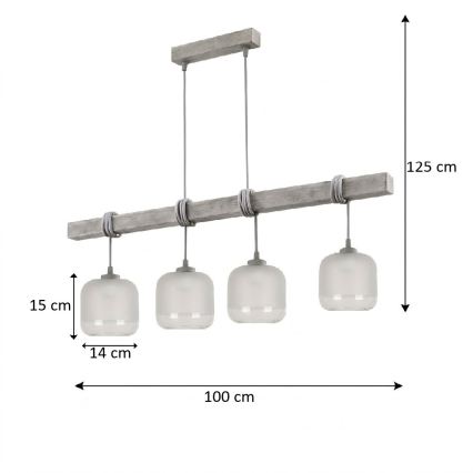 Brilagi - Kábellel függesztett csillár WOOD GLASS 4xE27/60W/230V fenyő/szürke/fehér