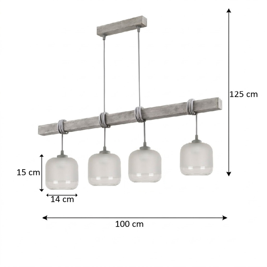 Brilagi - Kábellel függesztett csillár WOOD GLASS 4xE27/60W/230V fenyő/szürke/fehér
