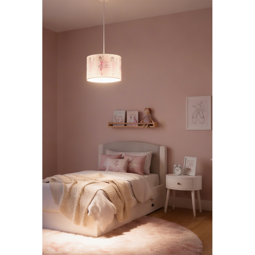 Brilagi - Kábellel függesztett LED gyermekcsillár BOBO, 1xE27/60W/230V, Ø 35 cm, rózsaszín / balerinák