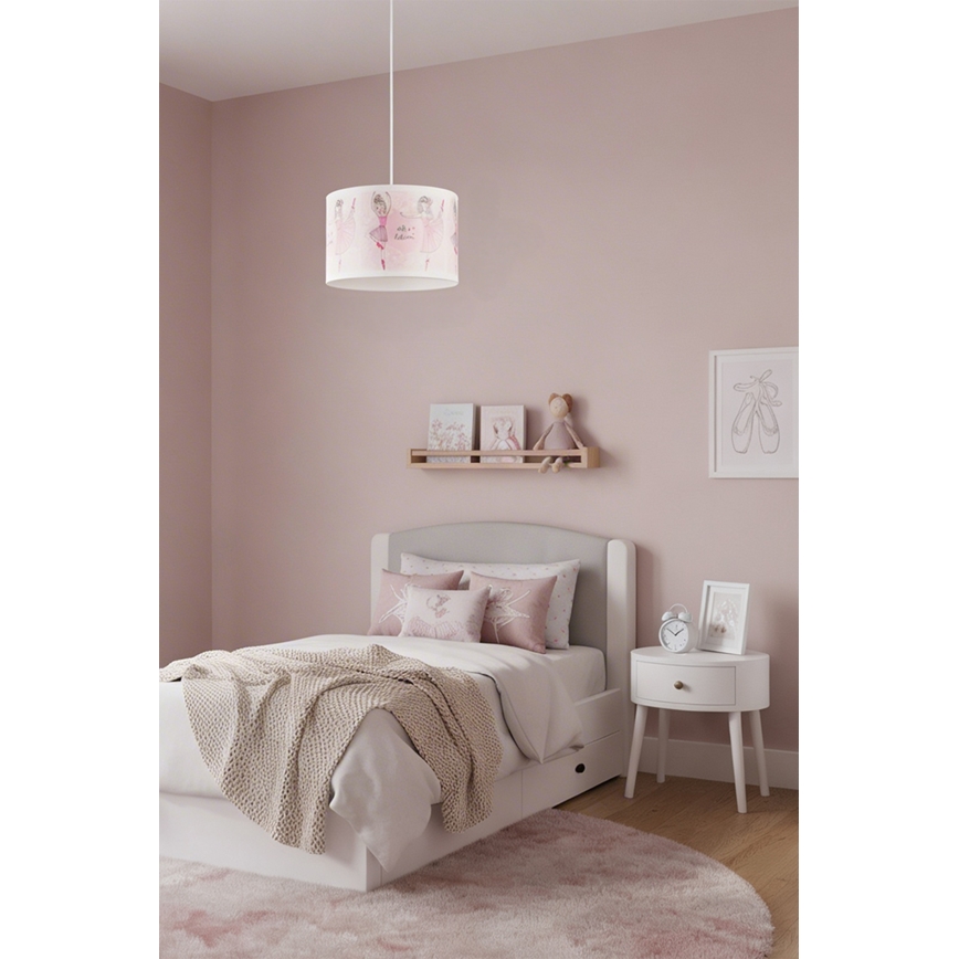Brilagi - Kábellel függesztett LED gyermekcsillár BOBO, 1xE27/60W/230V, Ø 35 cm, rózsaszín / balerinák