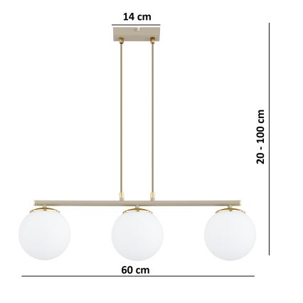 Brilagi - Kábelre akasztható csillár MILO ECRU 3xE27/60W/230V bézs/arany