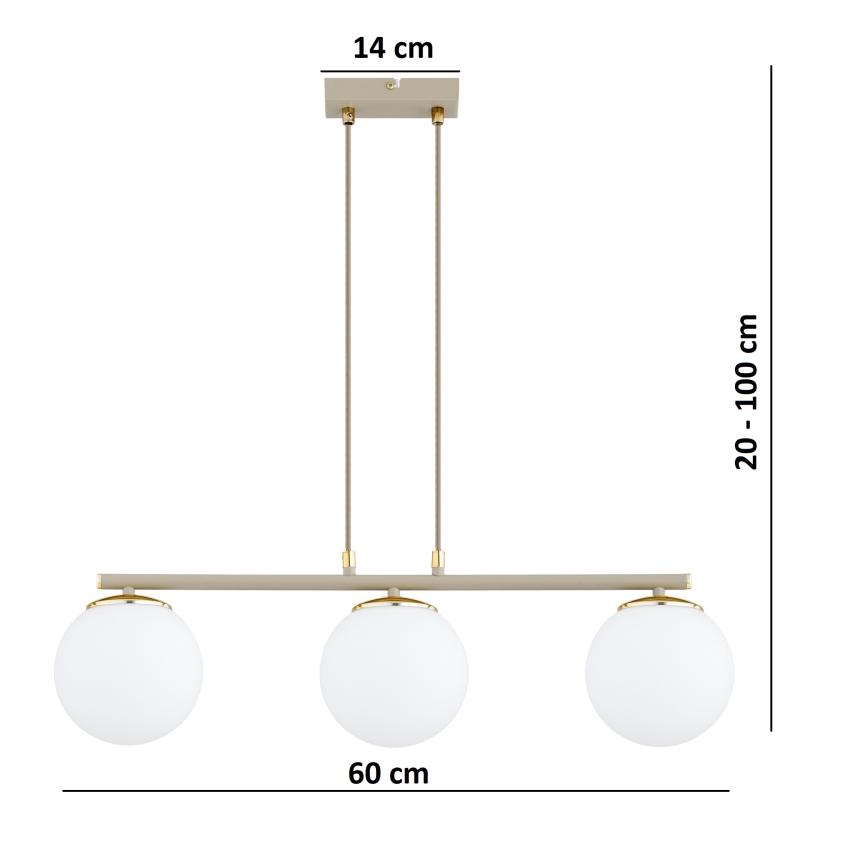 Brilagi - Kábelre akasztható csillár MILO ECRU 3xE27/60W/230V bézs/arany