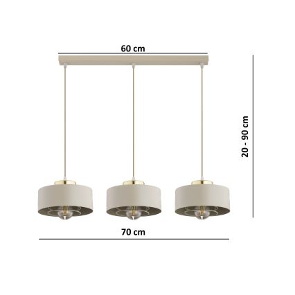 Brilagi - Kábelre függesztett csillár SPRING 3xE27/60W/230V bézs/arany