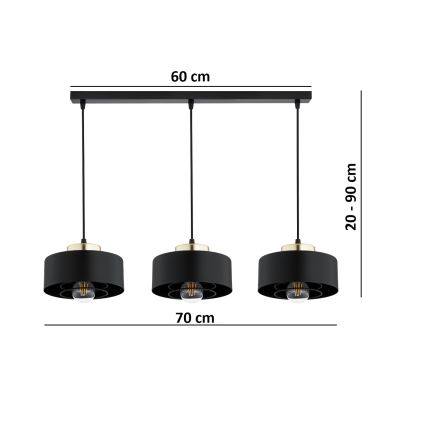 Brilagi - Kábelre függesztett csillár SPRING 3xE27/60W/230V fekete/arany