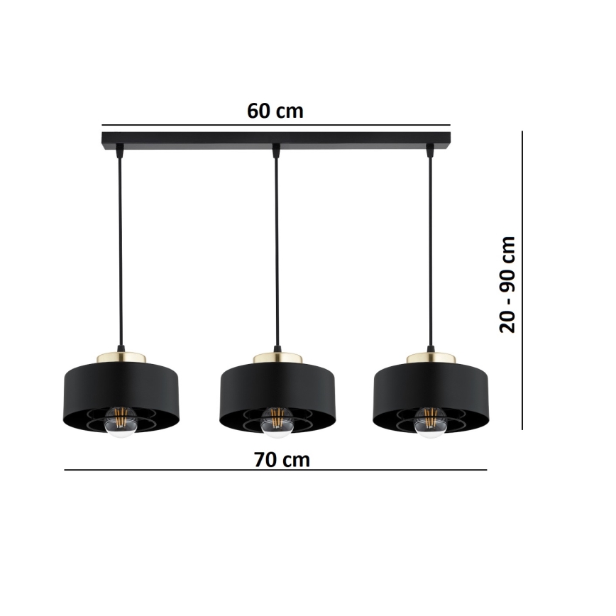 Brilagi - Kábelre függesztett csillár SPRING 3xE27/60W/230V fekete/arany