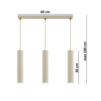 Brilagi - Kábelre függesztett csillár TUBE 3xGU10/15W/230V bézs/arany