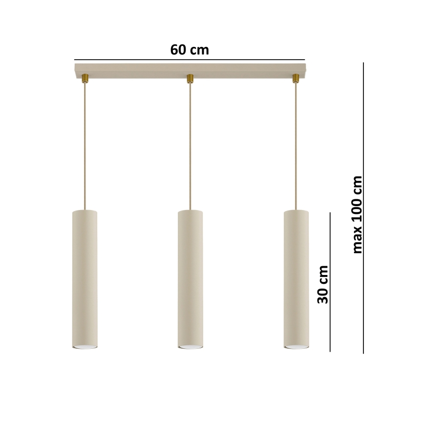 Brilagi - Kábelre függesztett csillár TUBE 3xGU10/15W/230V bézs/arany
