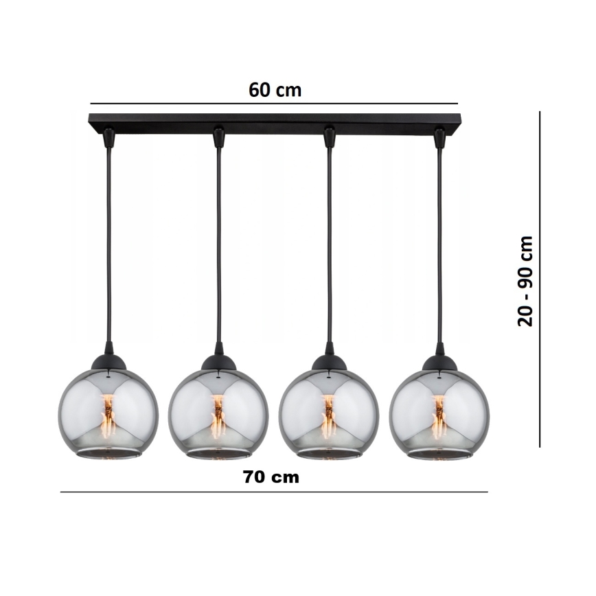 Brilagi - Kábelre függesztett DIOR csillár 4xE27/60W/230V fekete/füstszürke