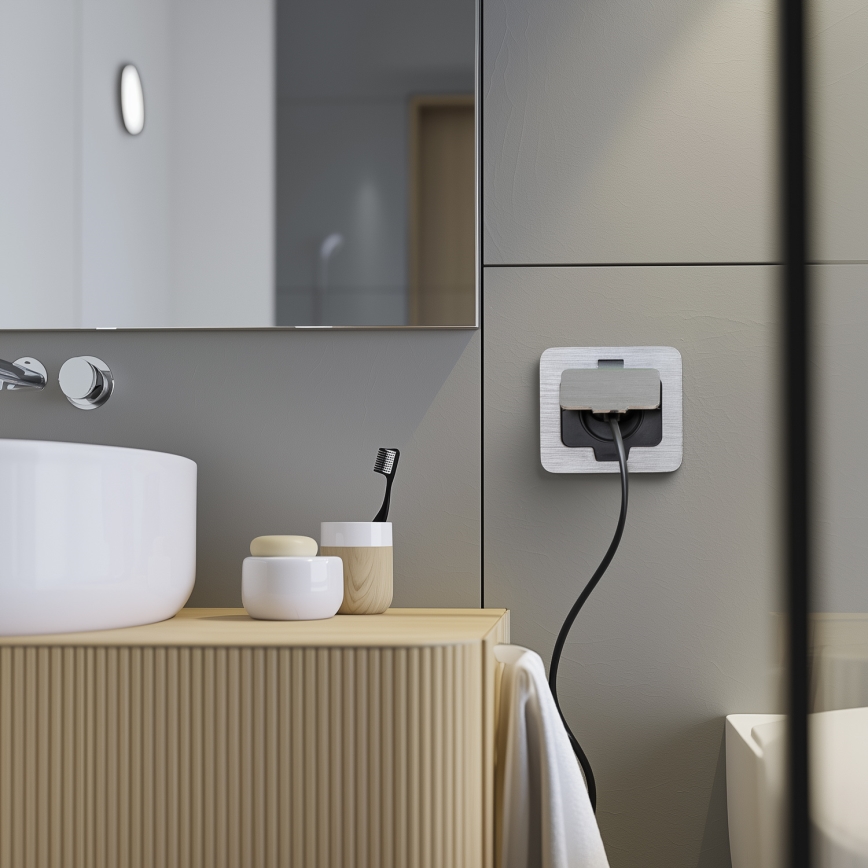 Brilagi - Kültéri beépített padló aljzat IP55 matt króm négyszögletes