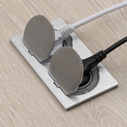 Brilagi - Kültéri beépített padló dupla aljzat IP55 ezüst négyszögletes