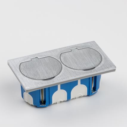 Brilagi - Kültéri beépített padló dupla aljzat IP55 ezüst négyszögletes