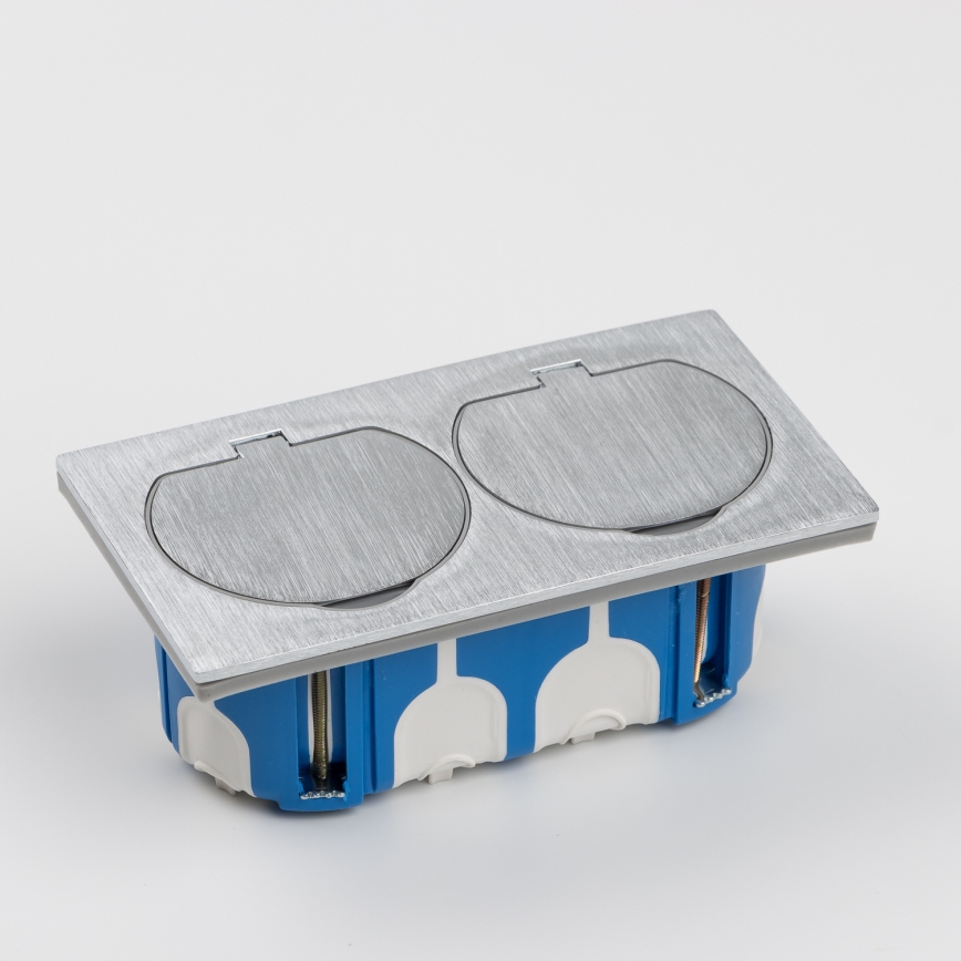 Brilagi - Kültéri beépített padló dupla aljzat IP55 ezüst négyszögletes