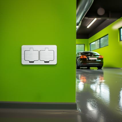 Brilagi - Kültéri beépített padló dupla aljzat IP55 matt króm négyszögletes