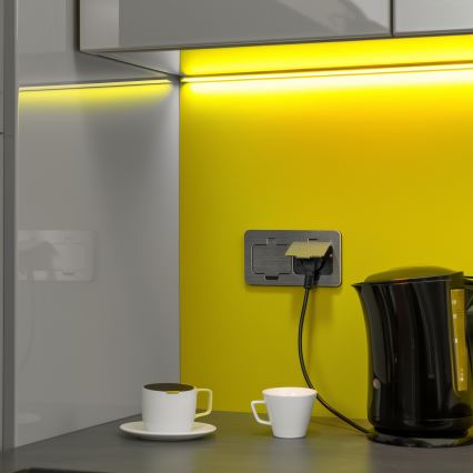 Brilagi - Kültéri beépített padló dupla aljzat IP55 matt króm négyszögletes