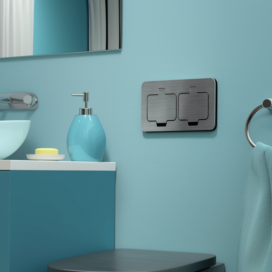 Brilagi - Kültéri beépített padló dupla aljzat IP55 matt króm négyszögletes