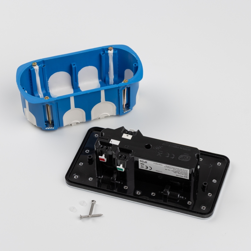 Brilagi - Kültéri beépített padló dupla aljzat IP55 matt króm négyszögletes