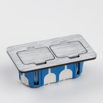 Brilagi - Kültéri beépített padló dupla aljzat IP55 matt króm négyszögletes