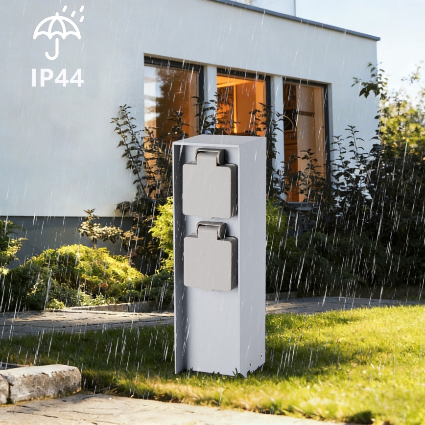 Brilagi - Kültéri csatlakozóoszlop PILLAR 2Z SCHUKO 230V IP44 ezüst