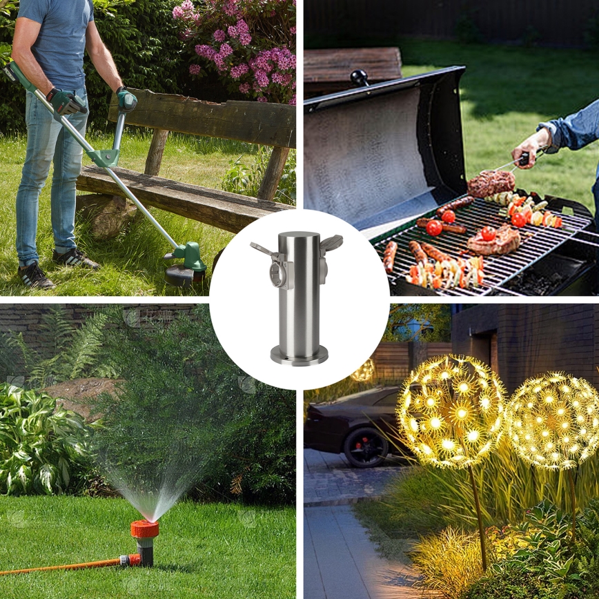 Brilagi - Kültéri csatlakozós oszlop PILLAR 2Z SCHUKO 230V IP44 matt króm