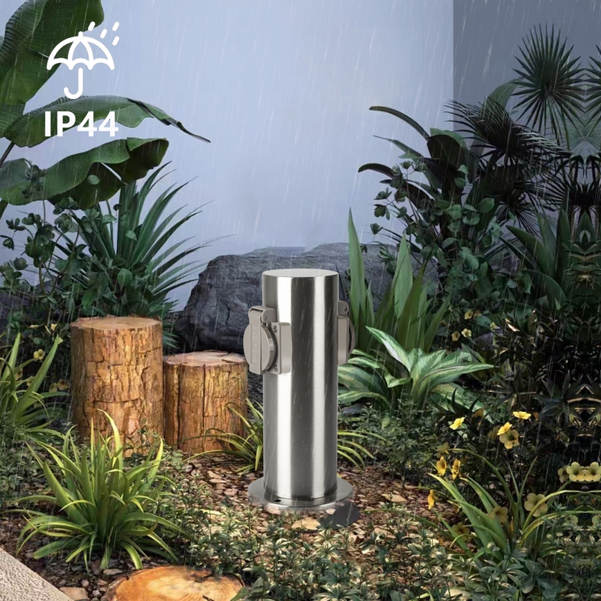 Brilagi - Kültéri csatlakozós oszlop PILLAR 2Z SCHUKO 230V IP44 matt króm