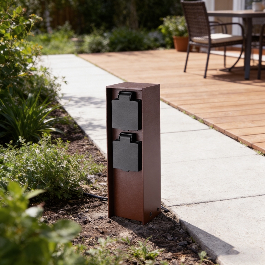 Brilagi - Kültéri dugaljoszlop PILLAR, 2 aljzat, SCHUKO, 230V, IP44, barna