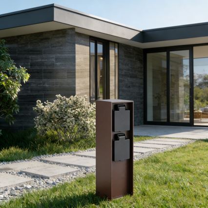 Brilagi - Kültéri dugaljoszlop PILLAR, 2 aljzat, SCHUKO, 230V, IP44, barna